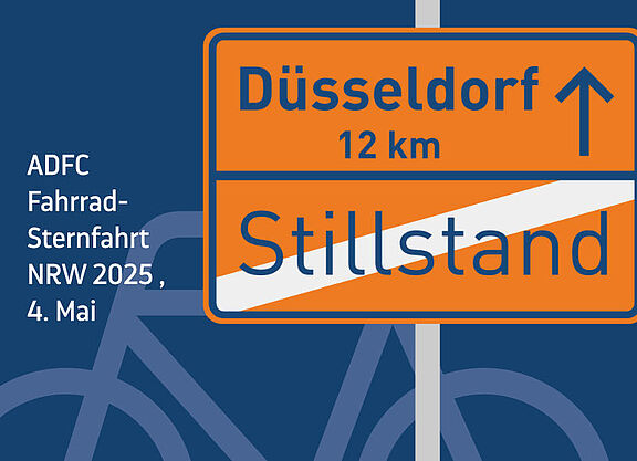 Darstellung Verkehrsschild Oben Richtung Düsseldorf, unten Stillstand, durchgestrichen